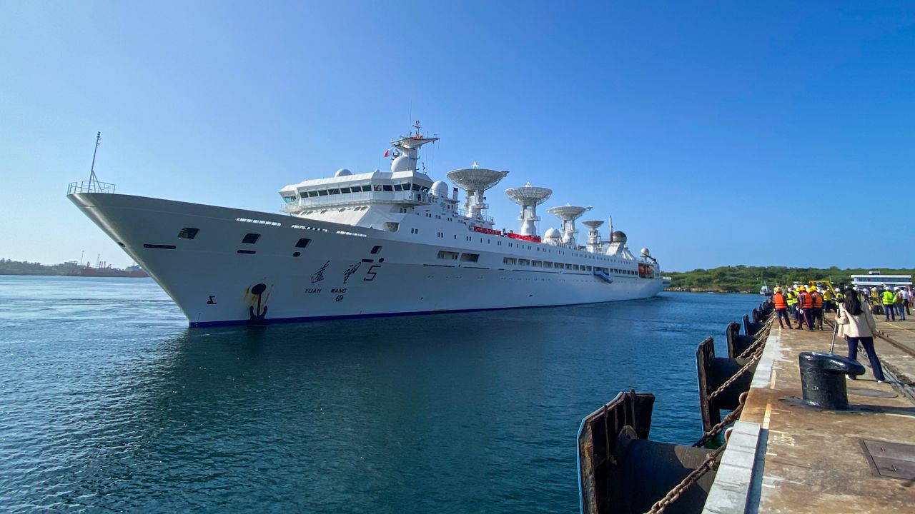 China's research and survey vessel, the Yuan Wang 5, arrives at Hambantota port on August 16, 2022. 