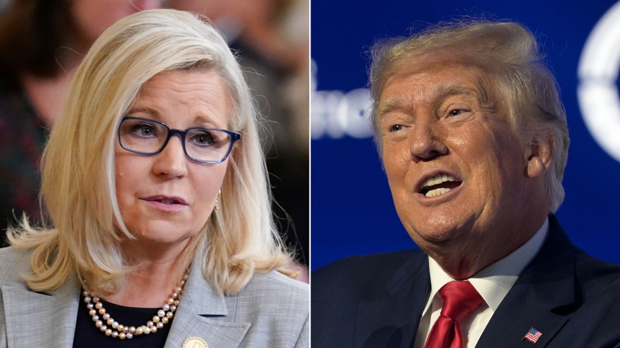 Rep. Liz Cheney, R-Wyo., left, Former President Donald Trump