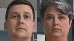 This booking photo released Oct. 9, 2021, by the West Virginia Regional Jail and Correctional Facility Authority shows Jonathan Toebbe, left, and Diana Toebbe, right. Federal prosecutors accused the couple in a plot to sell sensitive U.S. submarine secrets to a foreign government. A West Virginia judge granted a detention request from prosecutors Tuesday, Oct. 12, 2021, meaning the couple will remain behind bars for now.