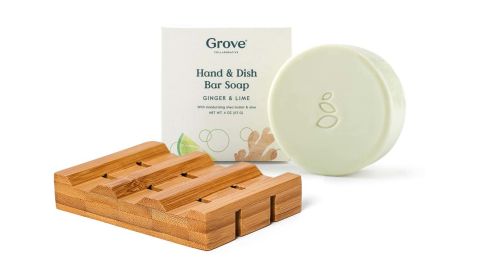 Hand & Dish Bar Soap with Bamboo Soap Saver Set