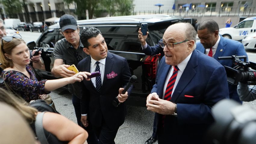 Rudy Giuliani arrives at Fulton County Courthouse in Atlanta on Wednesday, August 17, 2022. Giuliani is set to testify before a special grand jury investigating attempts by Donald Trump and others to overturn his 2020 presidential election loss in Georgia.