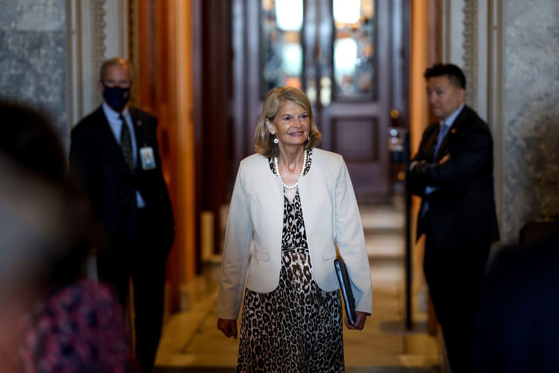 Sen. Lisa Murkowski outside the Senate chambers on July 21, 2022.