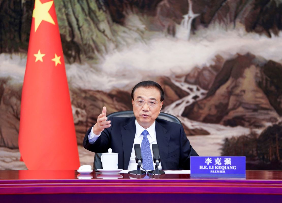 Chinese Premier Li Keqiang meets with Klaus Schwab, executive chairman of the World Economic Forum WEF, via video link at the Great Hall of the People in Beijing, capital of China, July 19, 2022. 