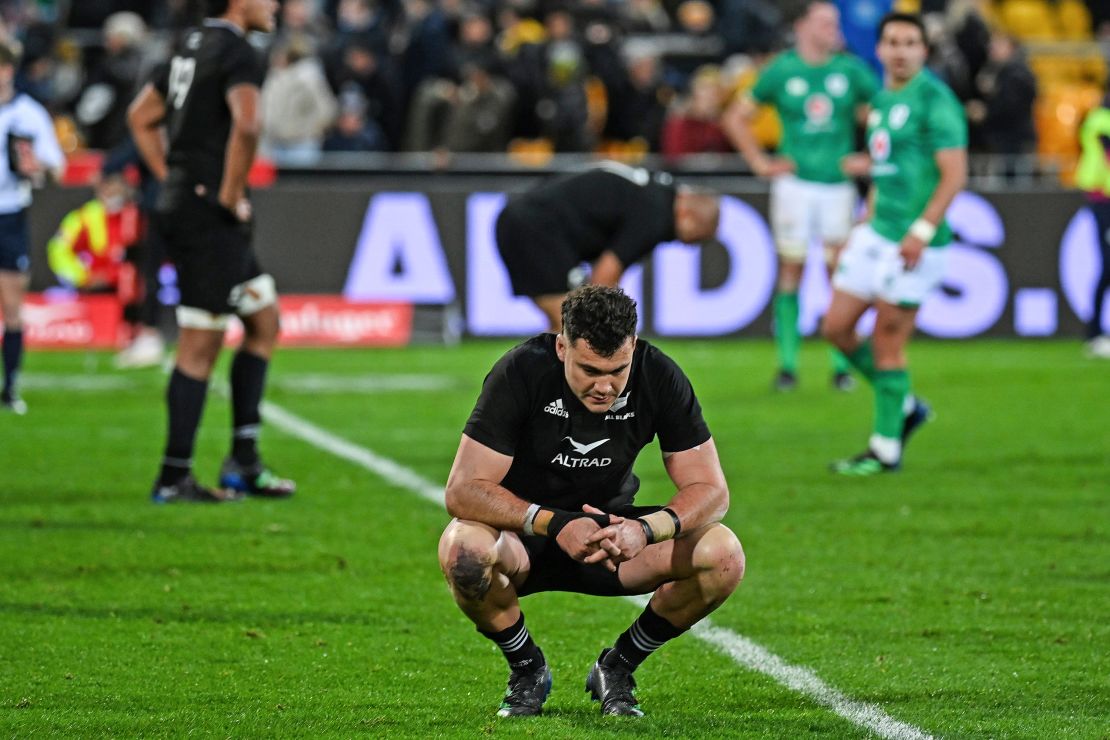 New Zealand's David Havili reacts after his side was defeated by Ireland at home, sealing a first home series loss in almost three decades. 
