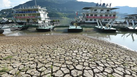 A cracked riverbed in a section of Yangtze River in Yunyang, Chongqing, on August 16, 2022.