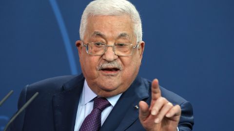 Mahmoud Abbas, president of the Palestinian Authority, answers questions from journalists at a news conference in Berlin, Germany on August 16.  