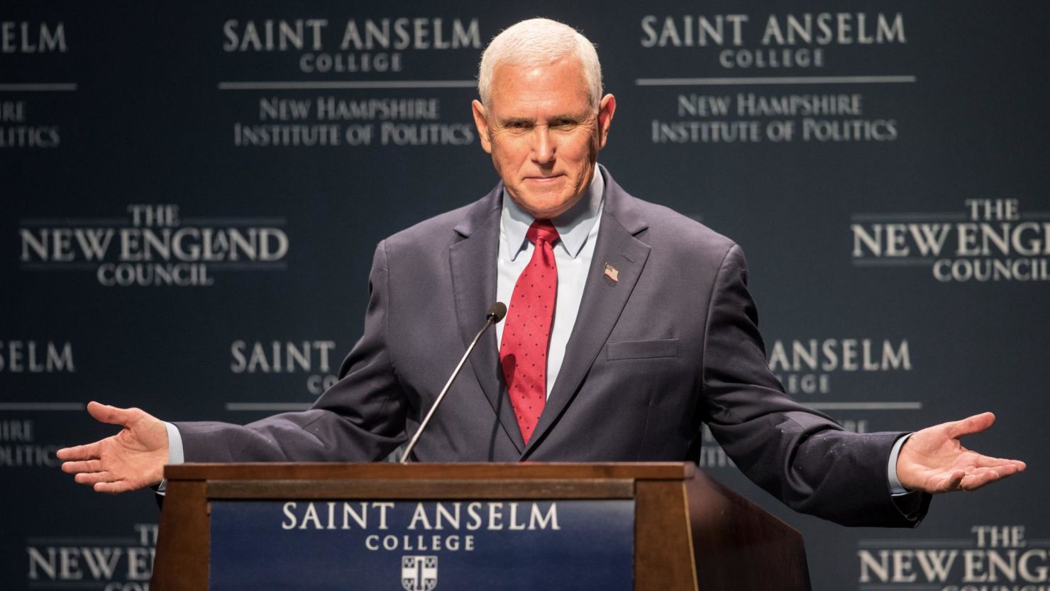 Former Vice President Mike Pence speaks at "Politics & Eggs" at the New Hampshire Institute Politics at St. Anselm College on August 17, 2022, in Manchester, New Hampshire. 