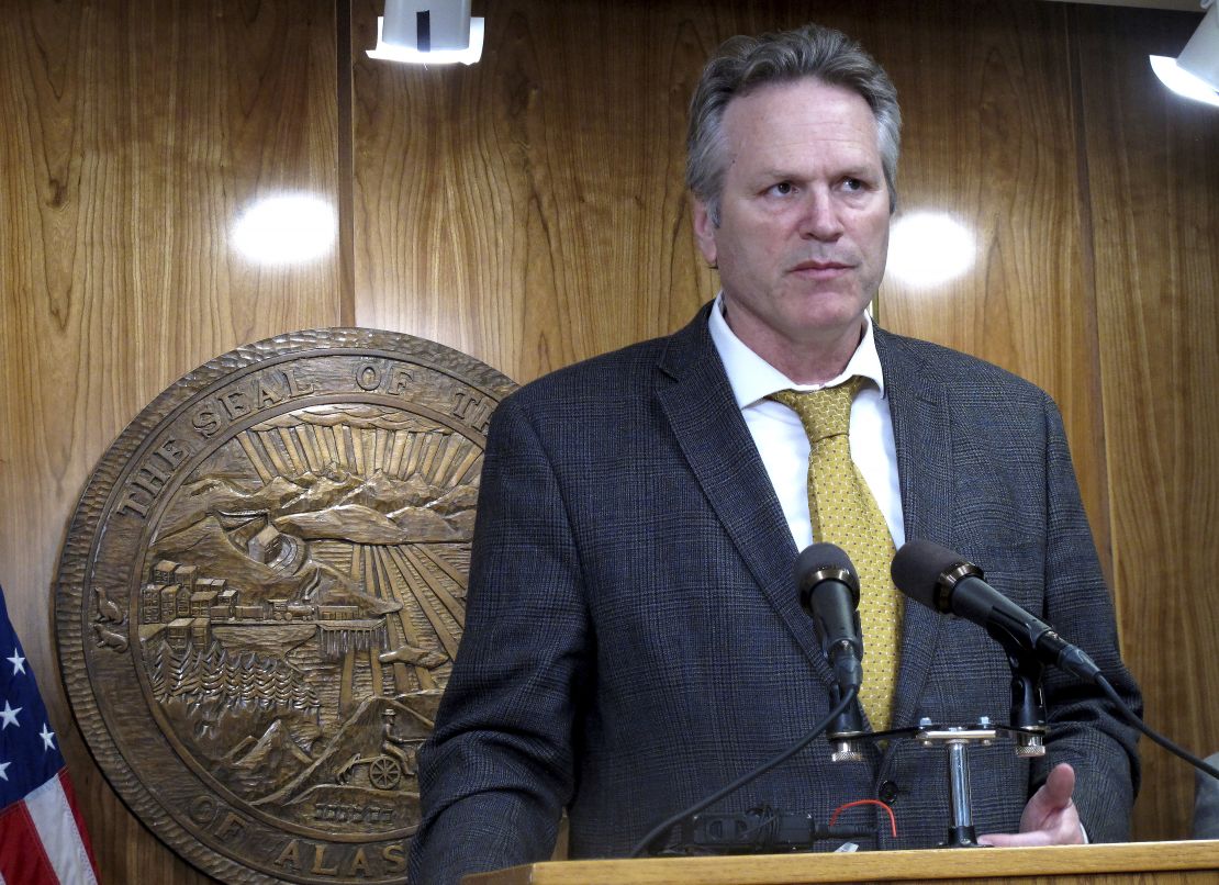 Alaska Gov. Mike Dunleavy speaks with reporters about the recently ended legislative session on Thursday, May 19, 2022, in Juneau, Alaska. (AP Photo/Becky Bohrer)