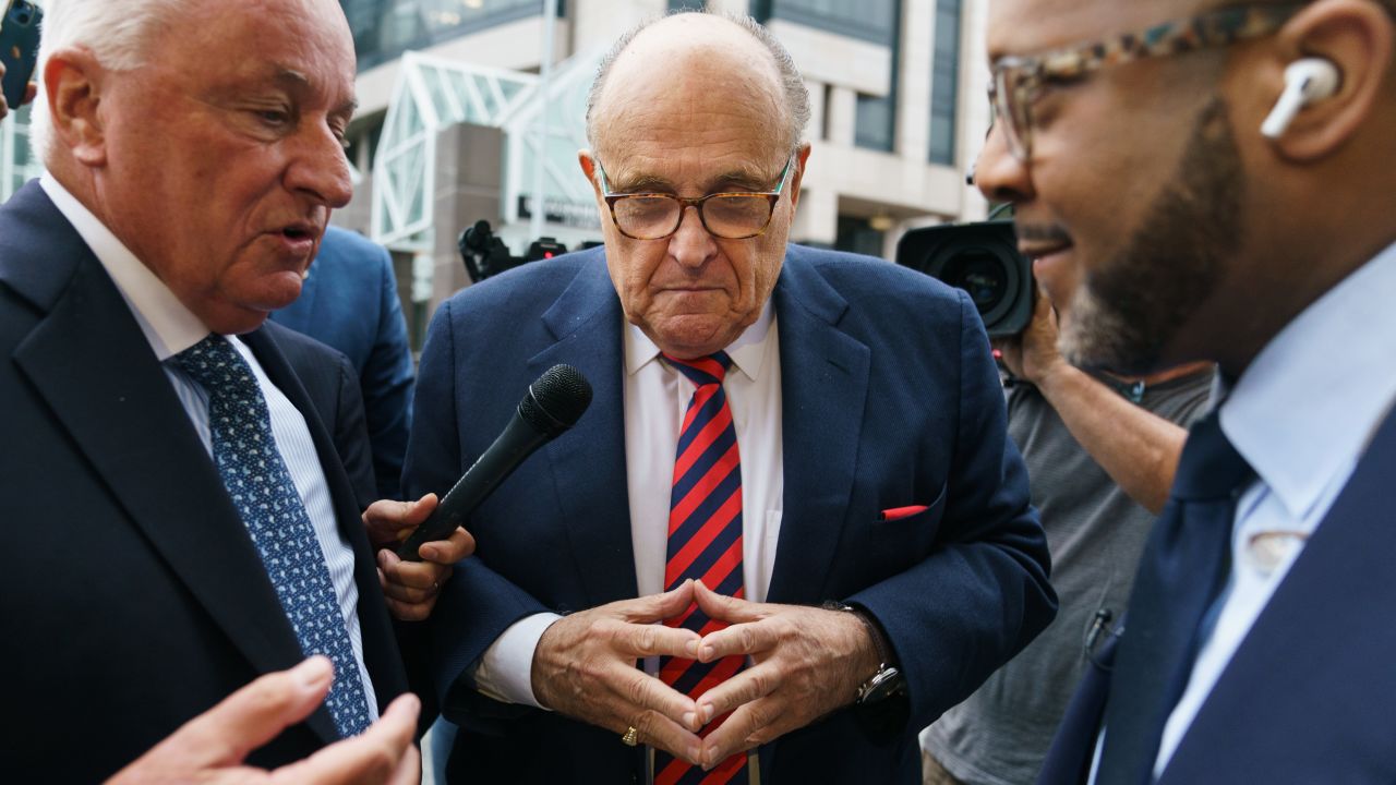 Rudy Giuliani arrives at Fulton County Superior Court in Atlanta on August 17.