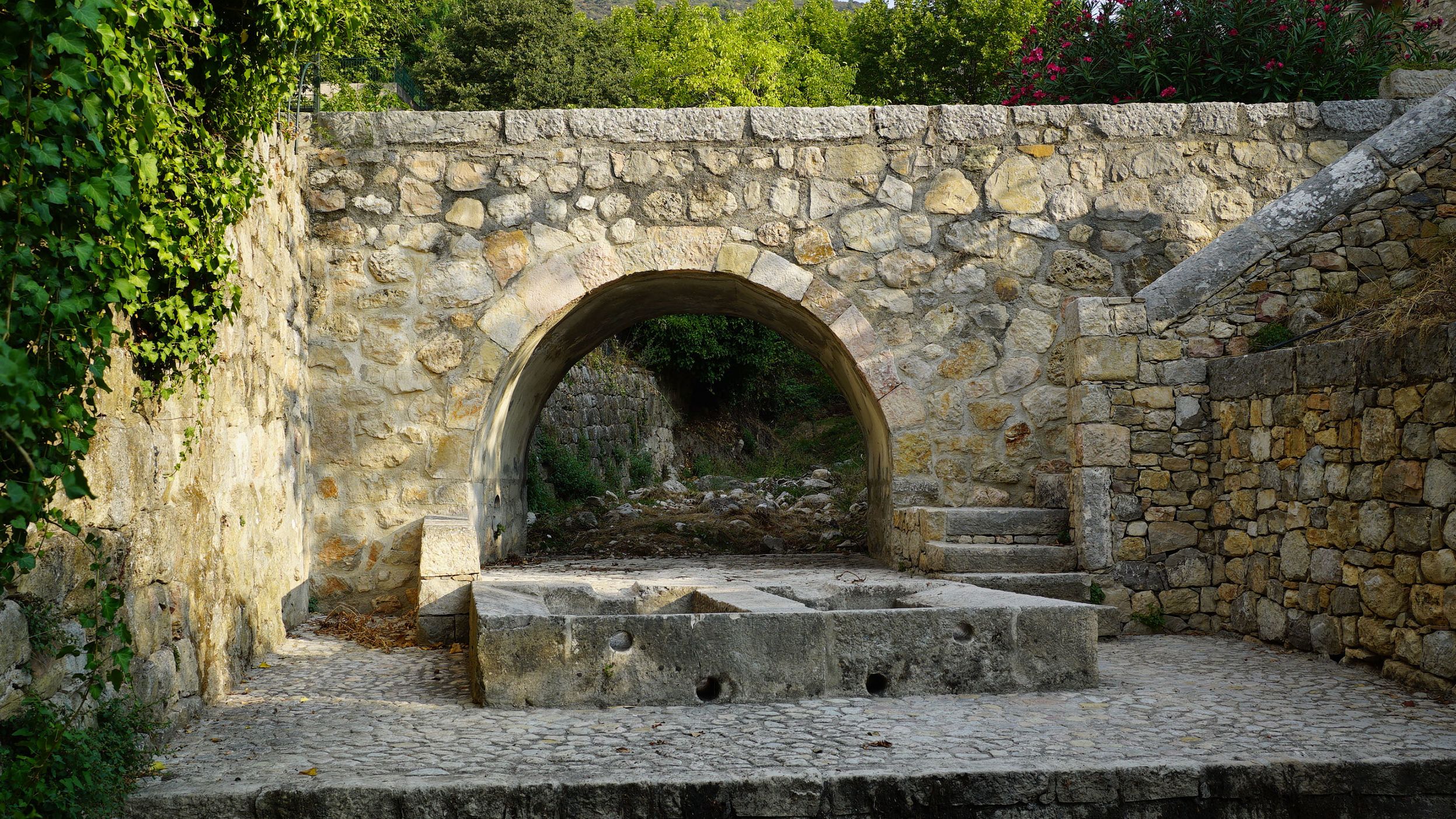 The traditional wash basins or 'lavoirs' in Seillans sit empty as the stream that feeds them has dried out. 