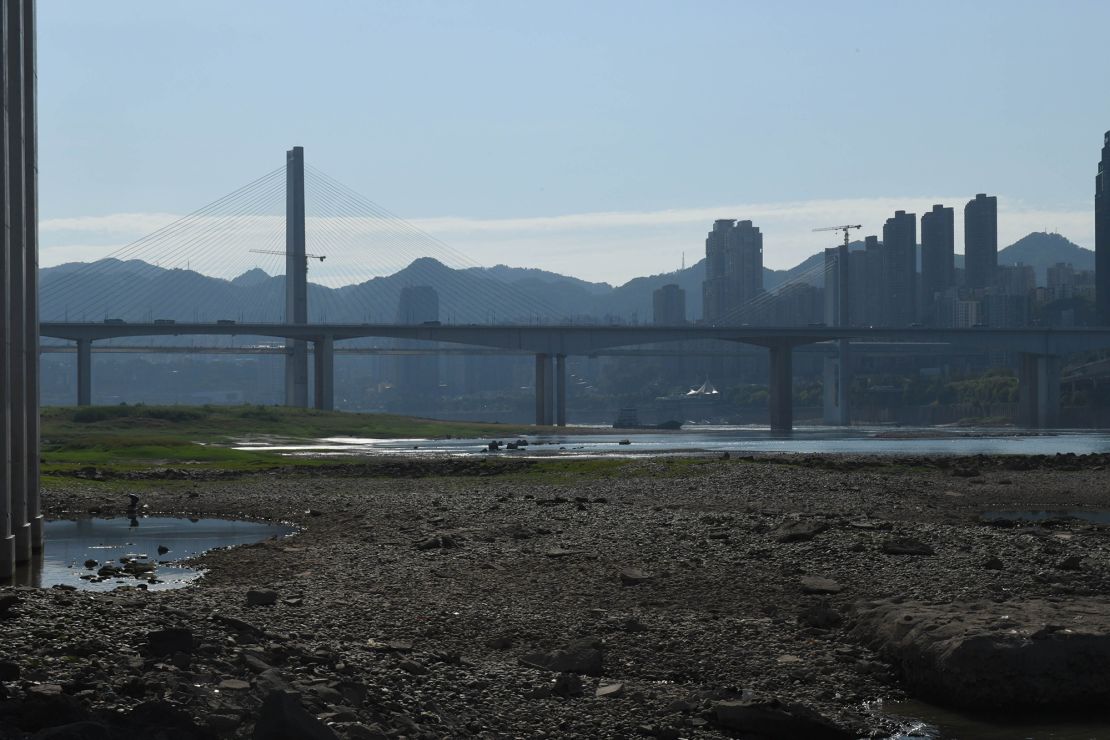 The Yangtze riverbed is exposed due to drought on Aug. 17 in Chongqing, China. 