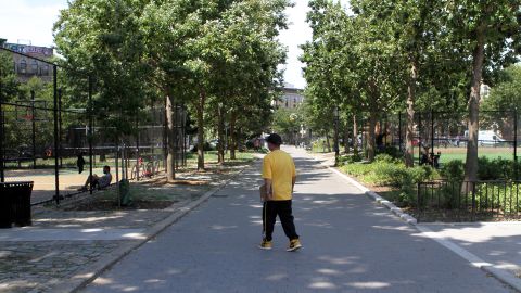 Antonio Fernandez does outreach at Maria Hernandez Park in Bushwick, Brooklyn, on July 31, 2022.