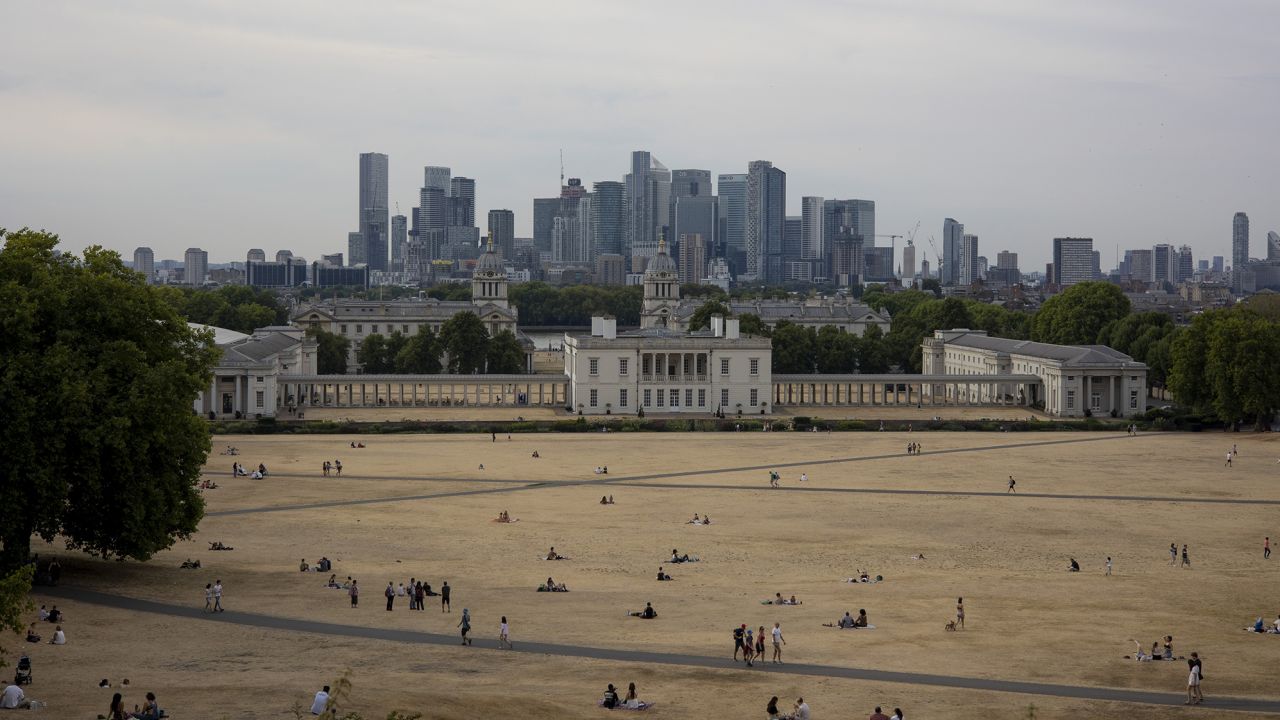 Dry grass is seen in Greenwich Park, England. Sixty-three percent of land in the European Union and United Kingdom — an area nearly the same size as India — is now under either drought warnings or alerts.