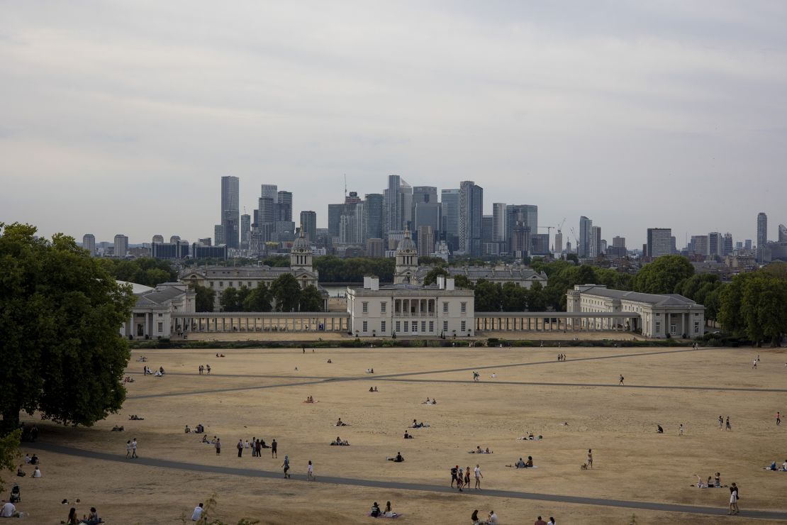 Dry grass is seen in Greenwich Park, England. Sixty-three percent of land in the European Union and United Kingdom — an area nearly the same size as India — is now under either drought warnings or alerts.