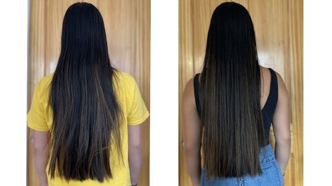 Before using JVN hair products (left) and after (right).