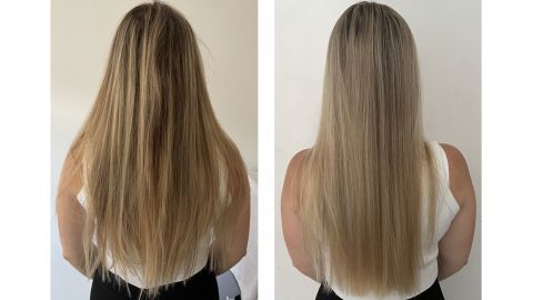 Before using JVN hair products (left) and after (right).