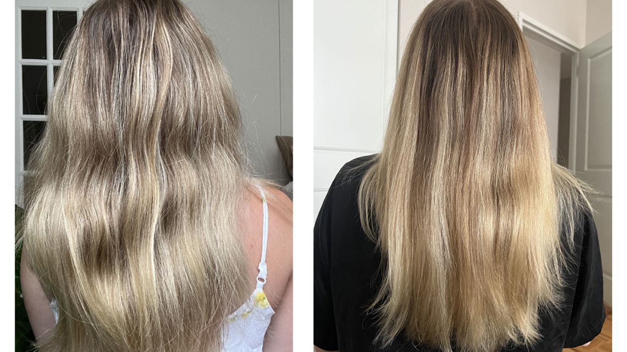 Before using JVN hair products (left) and after (right).