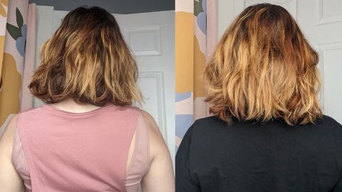 Before using JVN hair products (left) and after (right).