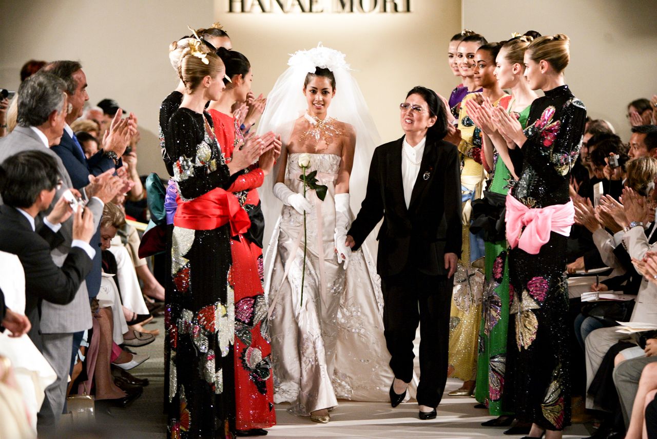 Fashion designer Hanae Mori walks the runway at her Haute Couture Fall-Winter 2004/05 show, as part of the Paris Haute Couture Fashion Week.