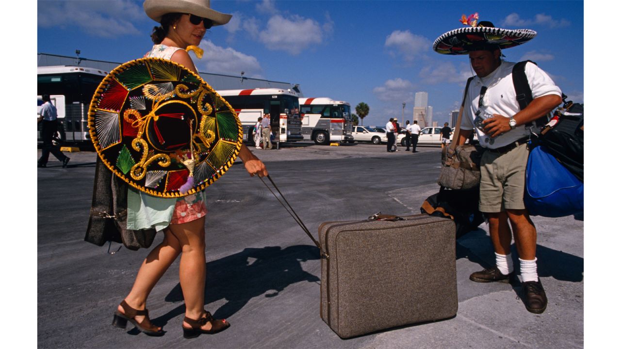 <strong>Cultural baggage: </strong>By the 1980s, wheeled suitcases were common, but unlike today's luggage they were trundled on four wheels with a little handle at the front. As for your many sombreros, you had to carry them how you could. 