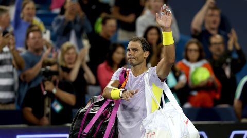 Nadal waves to the crowd following his defeat at the Cincinnati Open. 