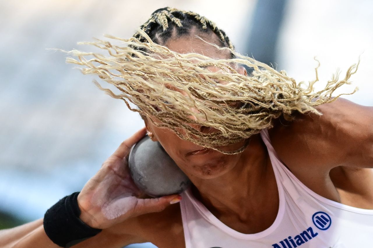 Belgium's Nafissatou Thiam competes in the women's Heptathlon Shot Put during the European Athletics Championships in Munich, Germany, on Wednesday, August 17.