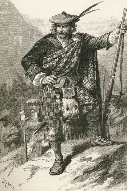 A kilt-wearing chieftain from the Scottish Highlands, as pictured in a 1888 book by the biologist and anthropologist George Thomas Bettany.