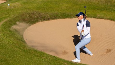De Roey, pictured at the Muirfield Women's Open, trails Korda by five strokes.