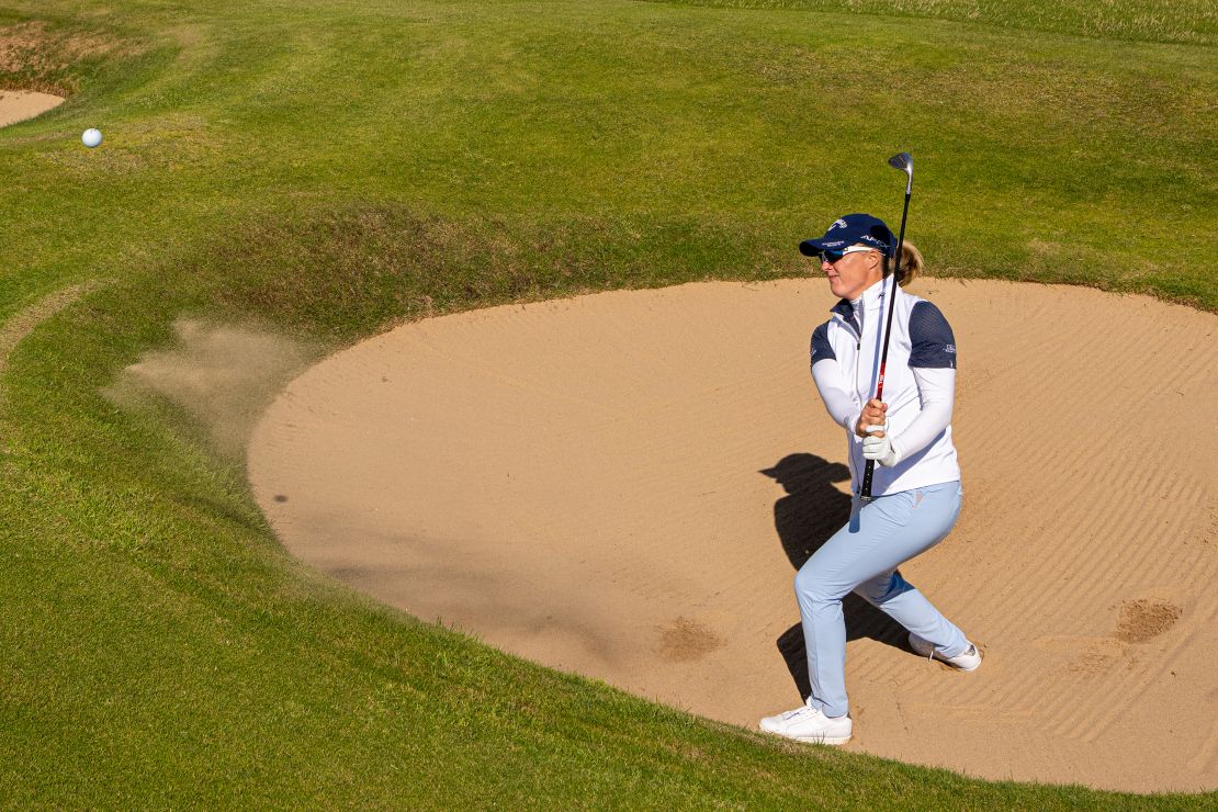 De Roey, pictured at the Women's Open in Muirfield, trails Korda by five strokes.