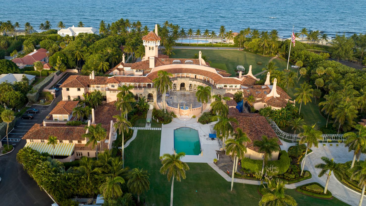 An aerial view of former President Donald Trump's Mar-a-Lago estate, August 10, 2022, in Palm Beach, Florida.