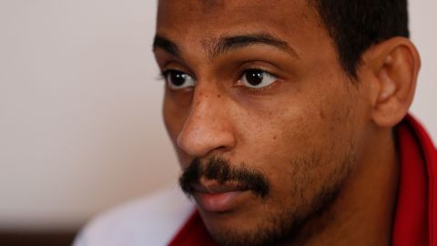 El Shafee Elsheikh, allegedly among four British jihadis who made up a brutal Islamic State cell dubbed "The Beatles," speaks during an interview with The Associated Press at a security center in Kobani, Syria, Friday, March 30, 2018. "The Beatles" terror cell is believed to have captured, tortured and killed hostages including American, British and Japanese journalists and aid workers. 