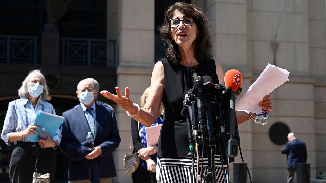 Diane Foley, the mother of James Foley, speaks to the press outside an Alexandria, Virginia, courthouse on August 19, 2022, after the sentencing of El Shafee Elsheikh.