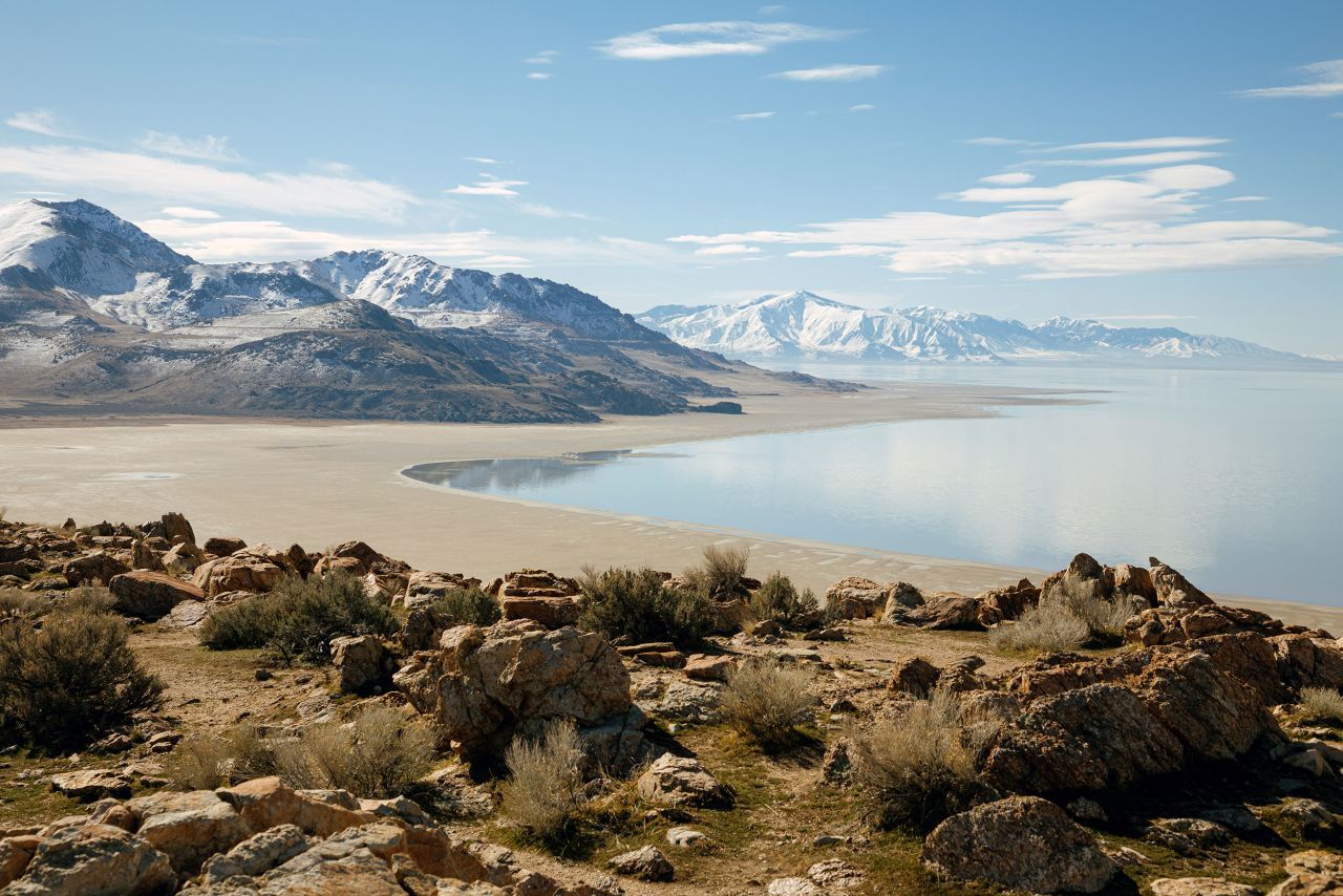 The <a href="https://www.cnn.com/2021/07/17/us/great-salt-lake-drought-dying/index.html" target="_blank">shrinking Great Salt Lake</a> is seen from Antelope Island State Park in Utah on March 15. Human water consumption and diversion have long depleted the lake. Scientists worry they're watching a slow-motion calamity unfold. Ten million birds flock to the Great Salt Lake each year to feed off of its now-struggling sea life, and more pelicans breed here than almost anywhere else in the country.