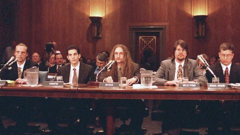 Zatko, center, was among a group of hackers who testified before Congress on cybersecurity in 1998.