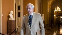 Senate Minority Leader Mitch McConnell (R-Ky.) walks to the Senate chamber at the U.S. Capitol on August 4, 2022. 