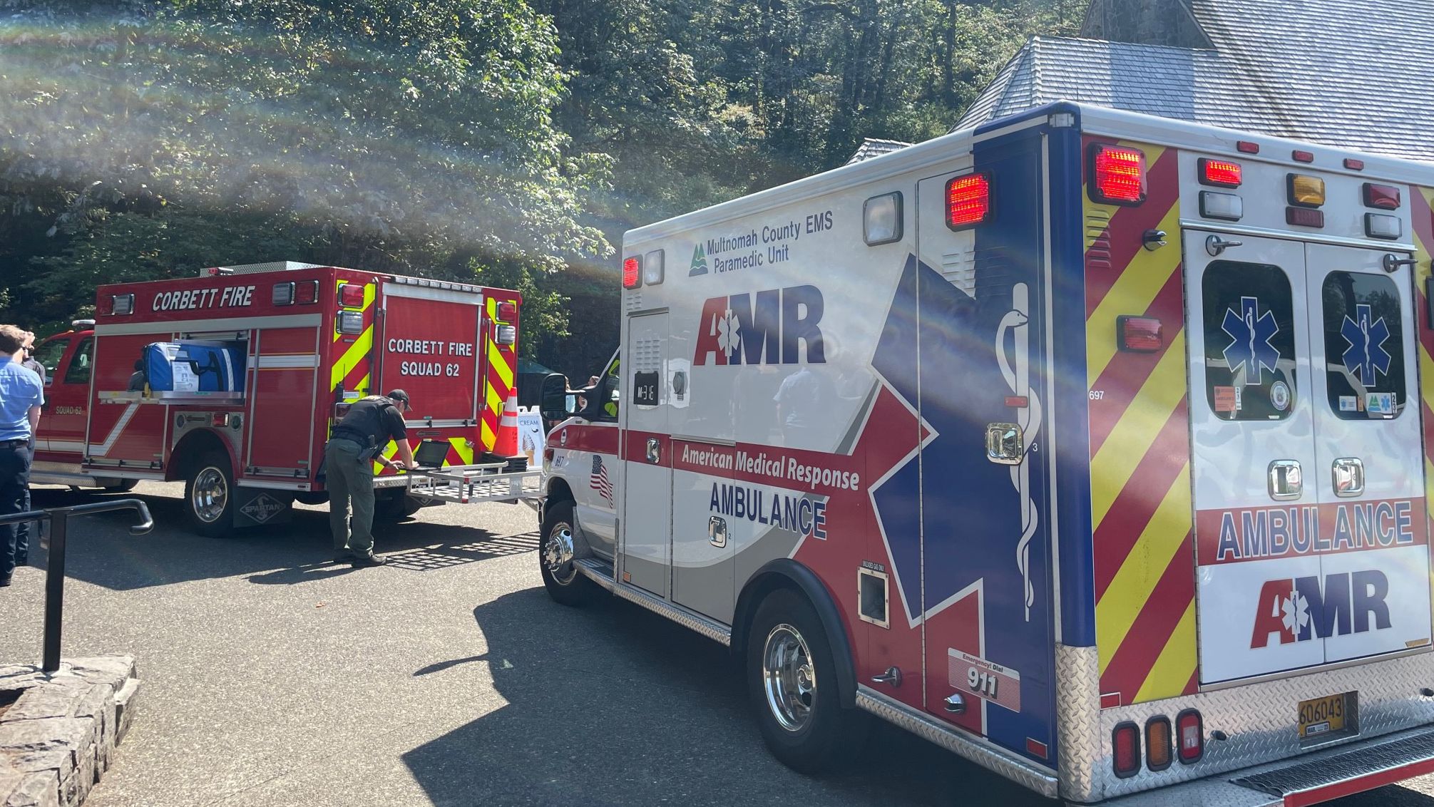 A woman hiking with a group of friends in the Columbia River Gorge outside Portland, Oregon, on Friday, died after falling approximately 100 feet and suffering a head injury, according to a release from the Multnomah County Sheriff's Office.