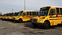 School District of Philadelphia buses parked in a lot in Philadelphia on Jan. 6, 2022.