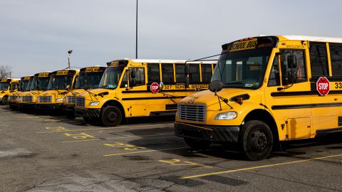 School District of Philadelphia buses parked in a lot in Philadelphia\ on Jan. 6, 2022.