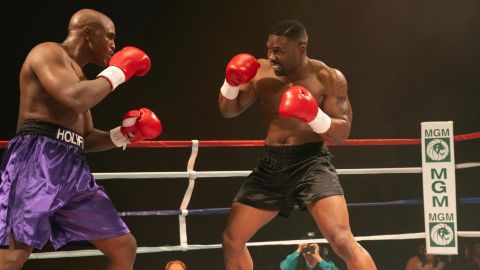 (From left) Johnny Alexander as Evander Holyfield takes on Trevorte Rhodes as Mike Tyson in a scene. 