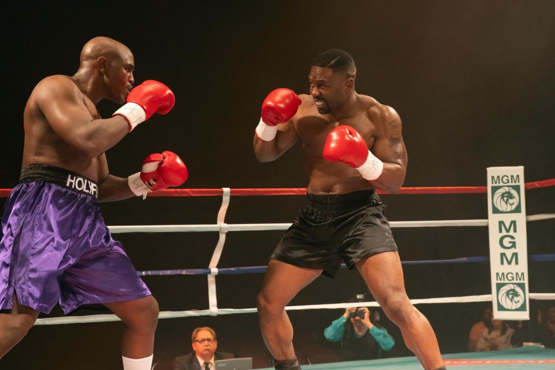 (From left) Johnny Alexander as Evander Holyfield takes on Trevante Rhodes as Mike Tyson in a scene from "Mike." 