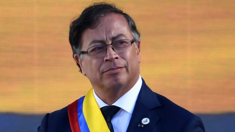 Colombia's President Gustavo Petro delivers a speech after his inauguration ceremony at Bolivar Square in Bogota, on August 7, 2022. 