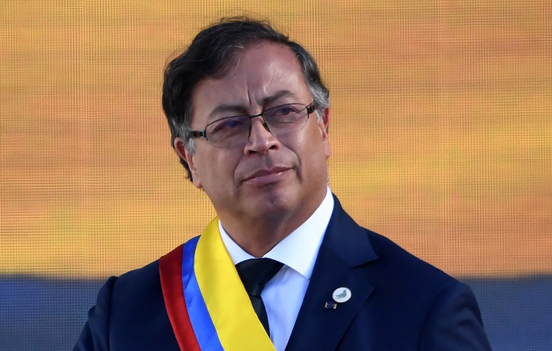 Colombia's President Gustavo Petro delivers a speech after his inauguration ceremony at Bolivar Square in Bogota, on August 7, 2022.