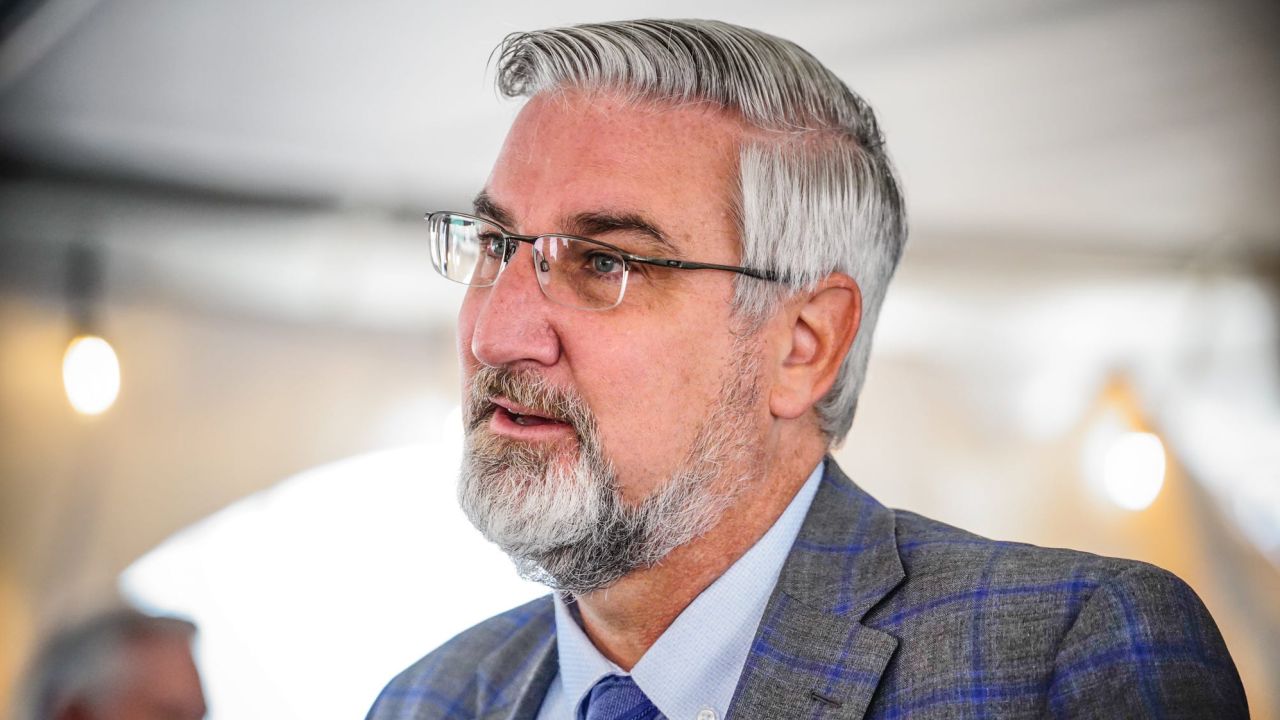 Indiana Gov. Eric Holcomb attends the official groundbreaking for Elanco's global headquarters, at the former GM Stamping Plant Site on Tuesday, April 12, 2022, in Indianapolis.