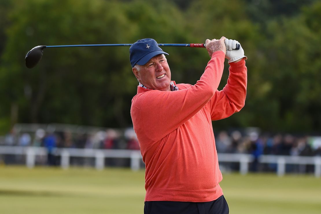 Tom Weiskopf plays at the Champion Golfers' Challenge ahead of the 144th Open Championship at The Old Course on July 15, 2015, in St Andrews, Scotland.