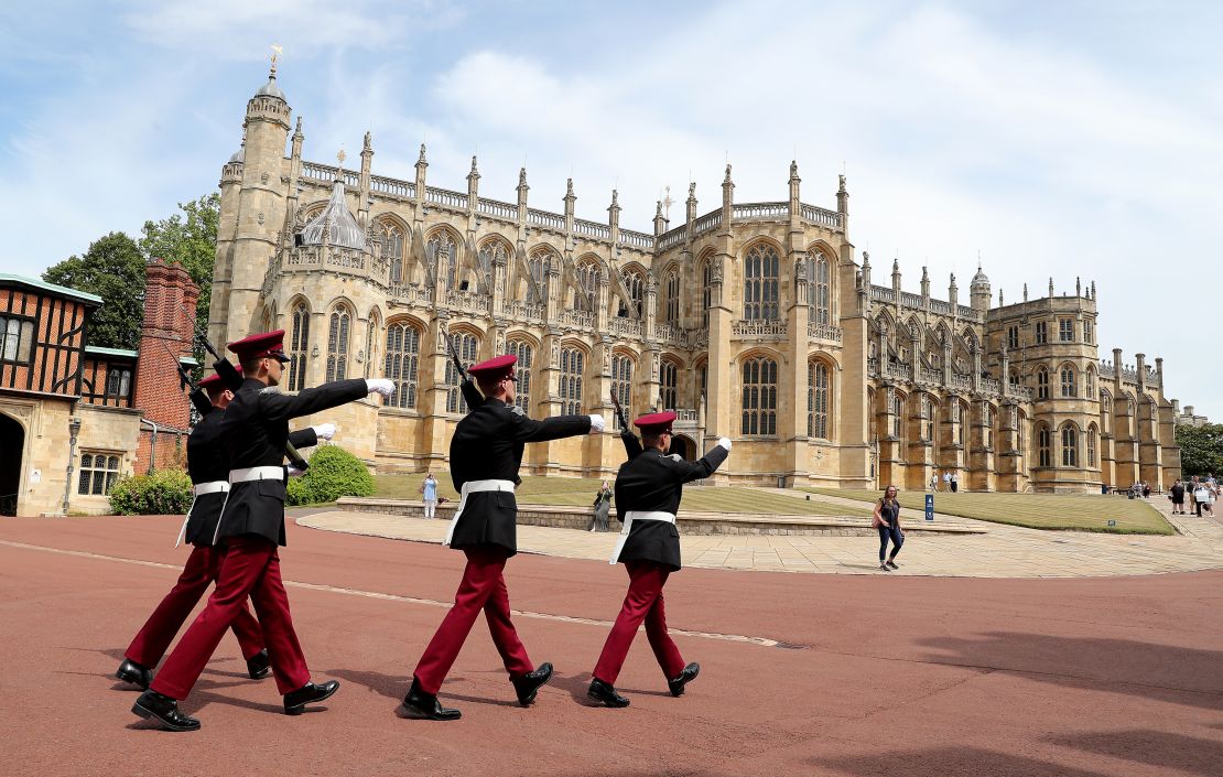 Soldiers in the grounds of Windsor Castle during its reopening on July 23, 2020. 