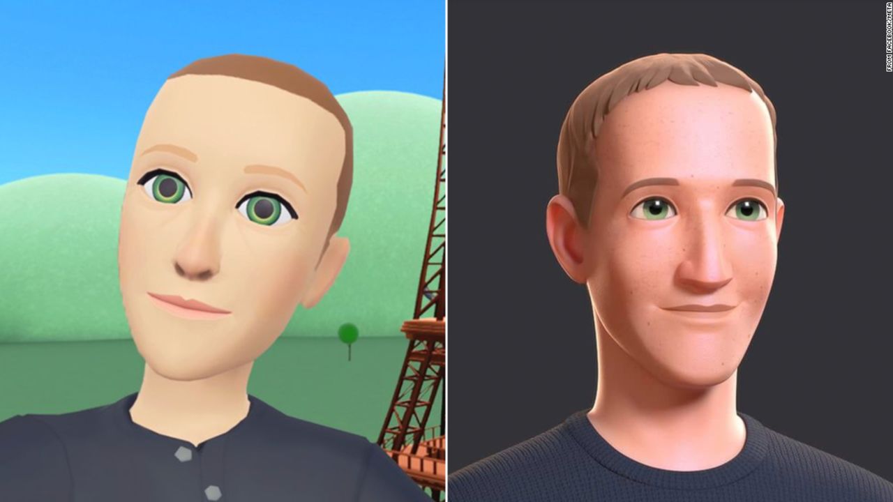 Screenshots of Mark Zuckerberg's avatars in Horizon Worlds. After being teased for the first picture (left), he posted an example of what he says is coming soon (right).