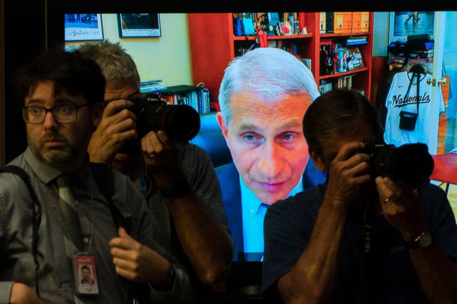 Fauci appears on a screen as he testifies during a Senate  hearing on the ongoing federal response to the pandemic in June 2022. Fauci was attending virtually after <a href="https://www.cnn.com/2022/06/15/health/fauci-covid-positive/index.html" target="_blank">testing positive for Covid-19.</a>