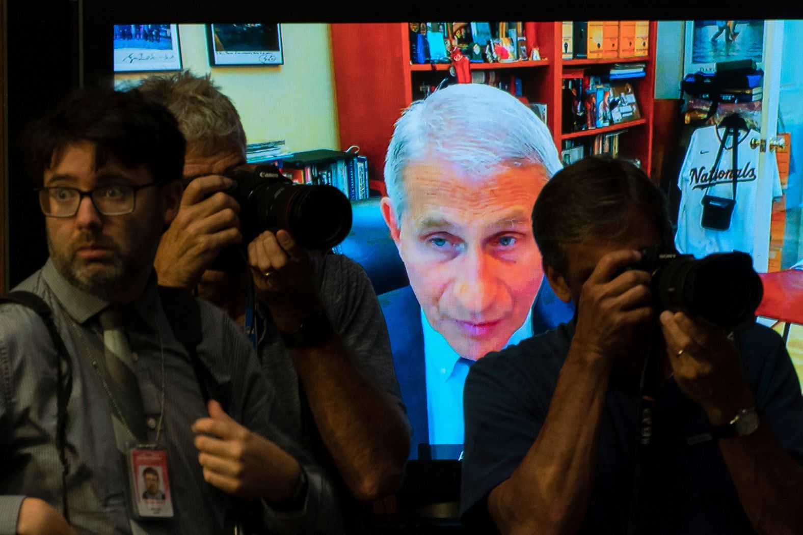 Fauci appears on a screen as he testifies during a Senate  hearing on the ongoing federal response to the pandemic in June 2022. Fauci was attending virtually after <a href="index.php?page=&url=https%3A%2F%2Fwww.cnn.com%2F2022%2F06%2F15%2Fhealth%2Ffauci-covid-positive%2Findex.html" target="_blank">testing positive for Covid-19.</a>