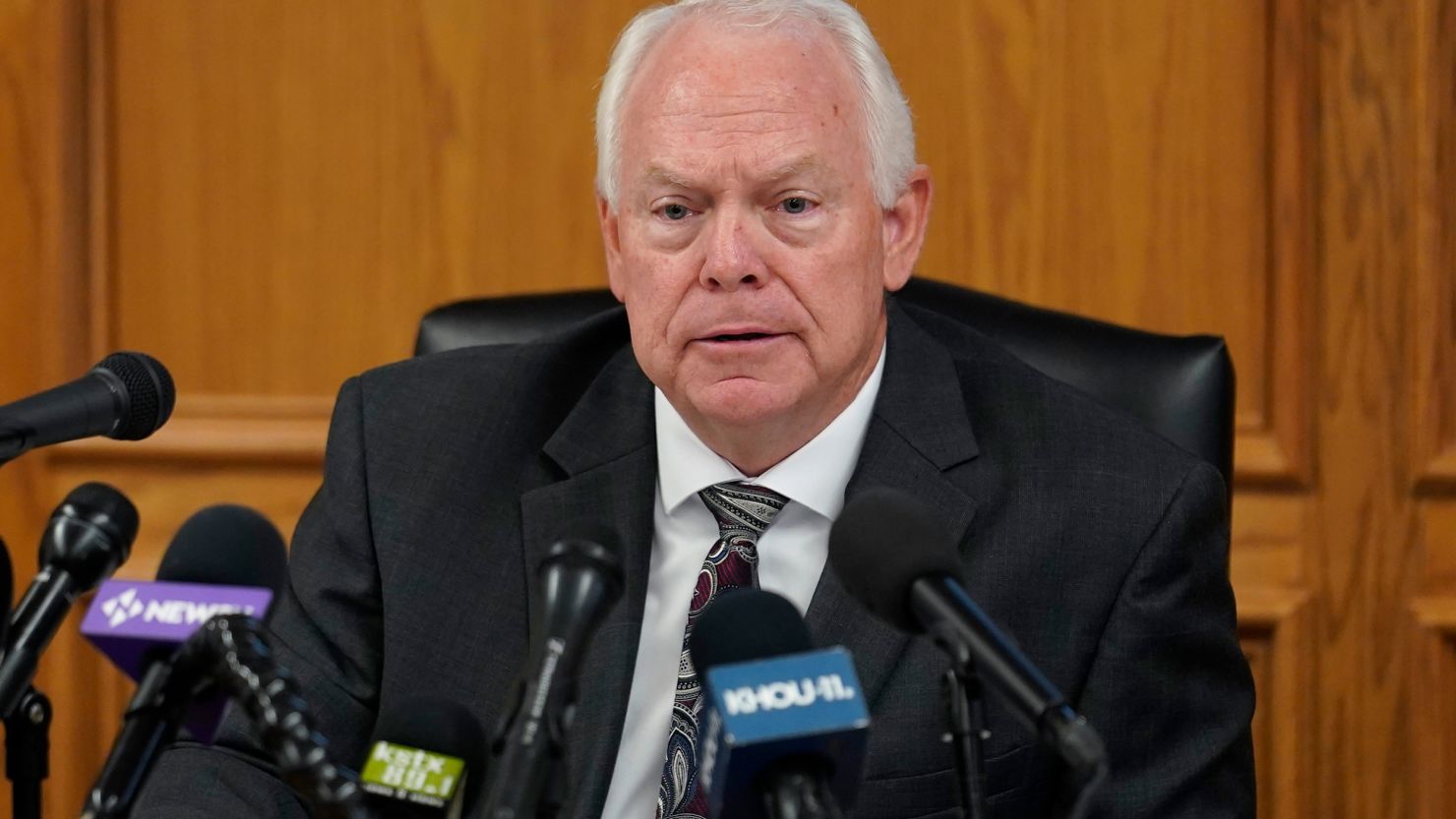 Uvalde Consolidated Independent School District Superintendent Hal Harrell speaks during a news conference on June 9.