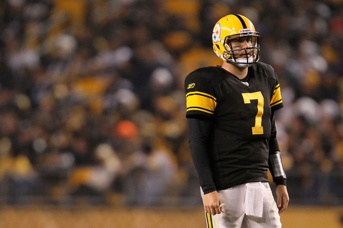 Ben Roethlisberger looks on after an incomplete play against the New England Patriots on November 14, 2010 at Heinz Field. Roethlisberger missed four games that season due to suspension.